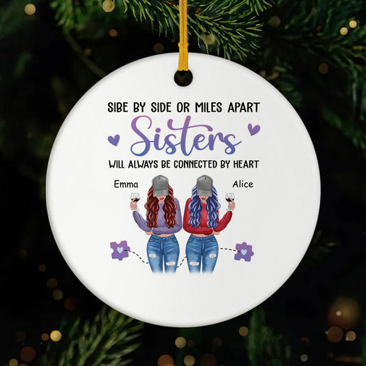 2822OUS1 personalised sisters connected by heart christmas ceramic ornament 2822O8Z5E