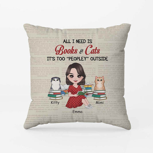 2873PUK1 all i need is book cats pillow custom gifts for her
