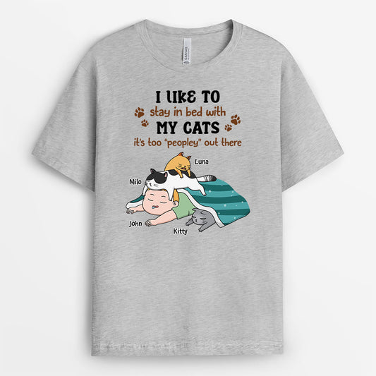 2881AUK2 i like to stay in my bed with my cats t shirt personalised gifts for cat owners