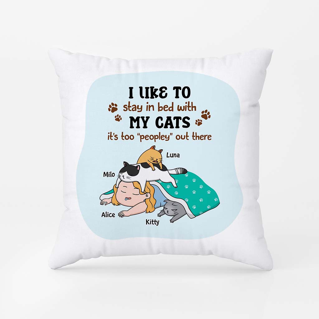 2881PUK1 i like to stay in my bed with my cats pillow personalised gifts for cat lover