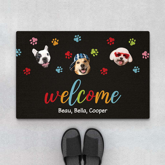 2890DUK1 welcome with funny dog face doormat personalised gifts for dog lovers