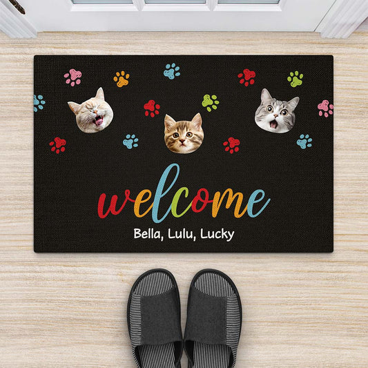 2890DUK2 welcome with funny cat face doormat personalised gifts for cat lovers