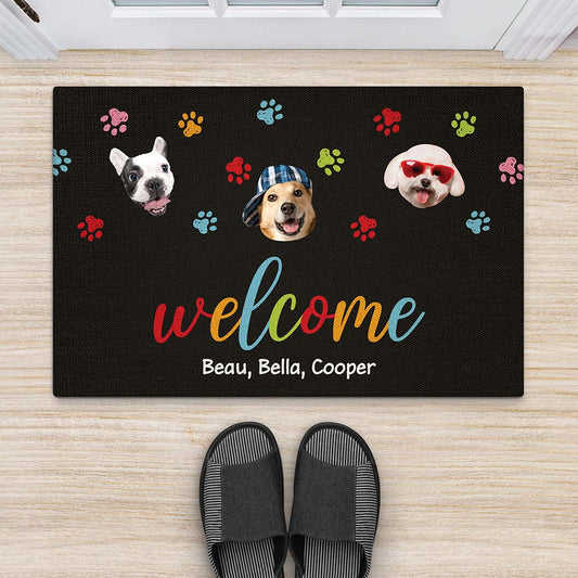 2890DUK2 welcome with funny dog face doormat personalised gifts for dog lovers