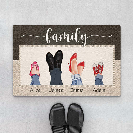 2894DUK1 family members_s feet in fashionable shoes personalised doormats uk