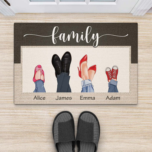 2894DUK2 family members_s feet in fashionable shoes personalised doormats uk