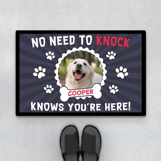 2897DUK1 no need to knock cooper knows youre here doormat custom dog lover presents
