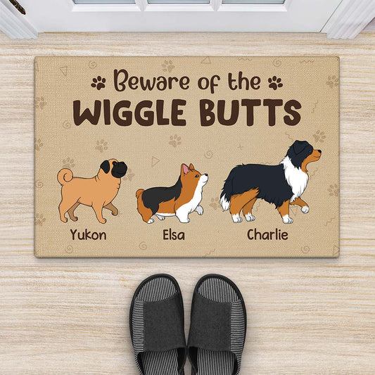 2902DUK2 beware of the wiggle butts doormat personalised presents for dog owners