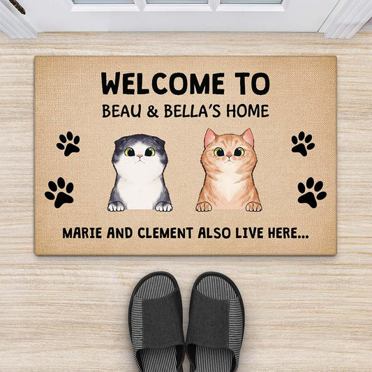 2910DUK2 welcome to beau bellas home doormat personalised gifts for cat lovers