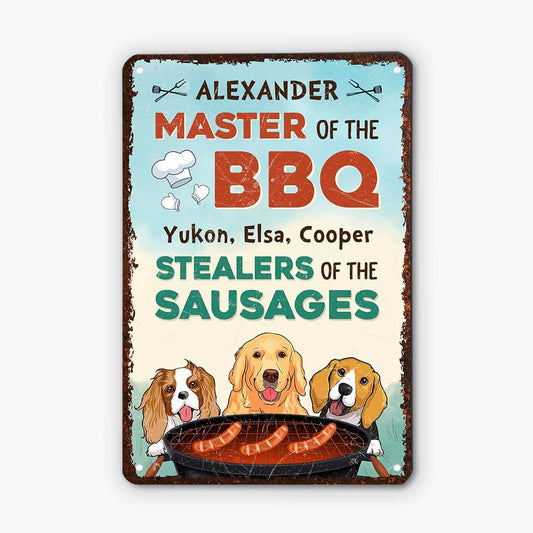 2937EUK1 dog owners names master of bbq metal sign personalised gifts for dog lovers