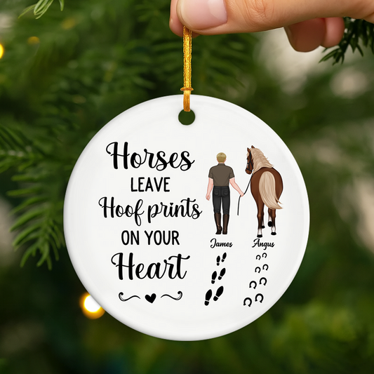 2938OUS2 personalized horse gift hoof prints on your heart ceramic ornament 2938O6U7U