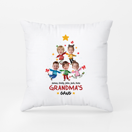 2964PUS1 grandmas gang christmas with kids faces pillow customised present for grandma