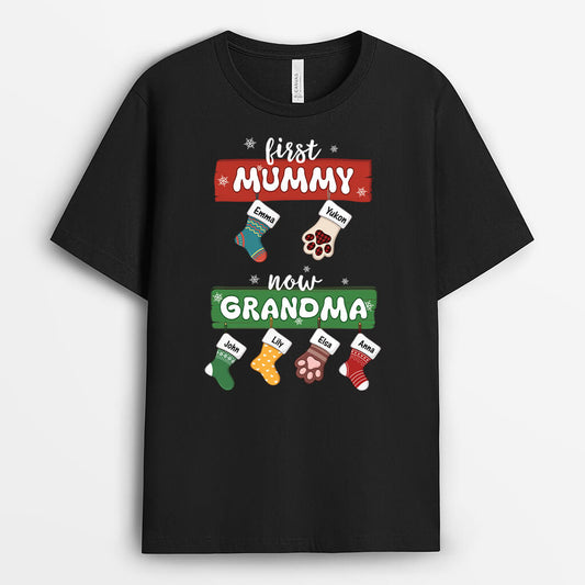 2998AUK1 first mummy now grandma t shirt personalised gifts for grandma