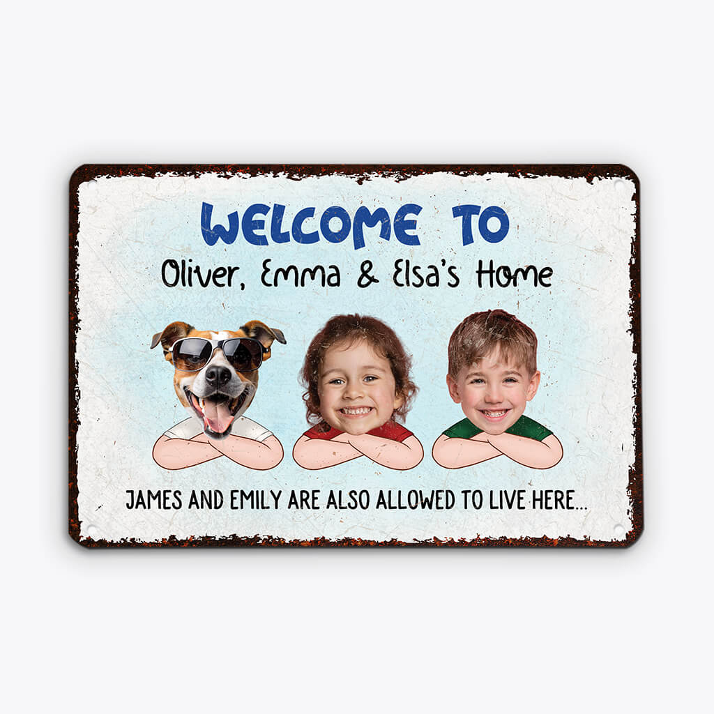 3003EUK1 welcome to arthur chloe luna metal sign personalised presents for family