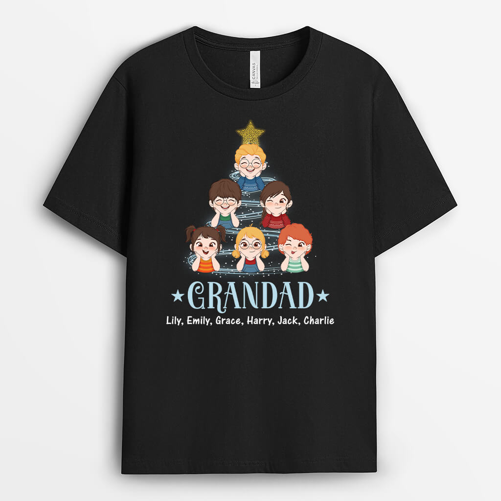 3022AUK1 christmas children tree t shirt personalised gifts for grandad