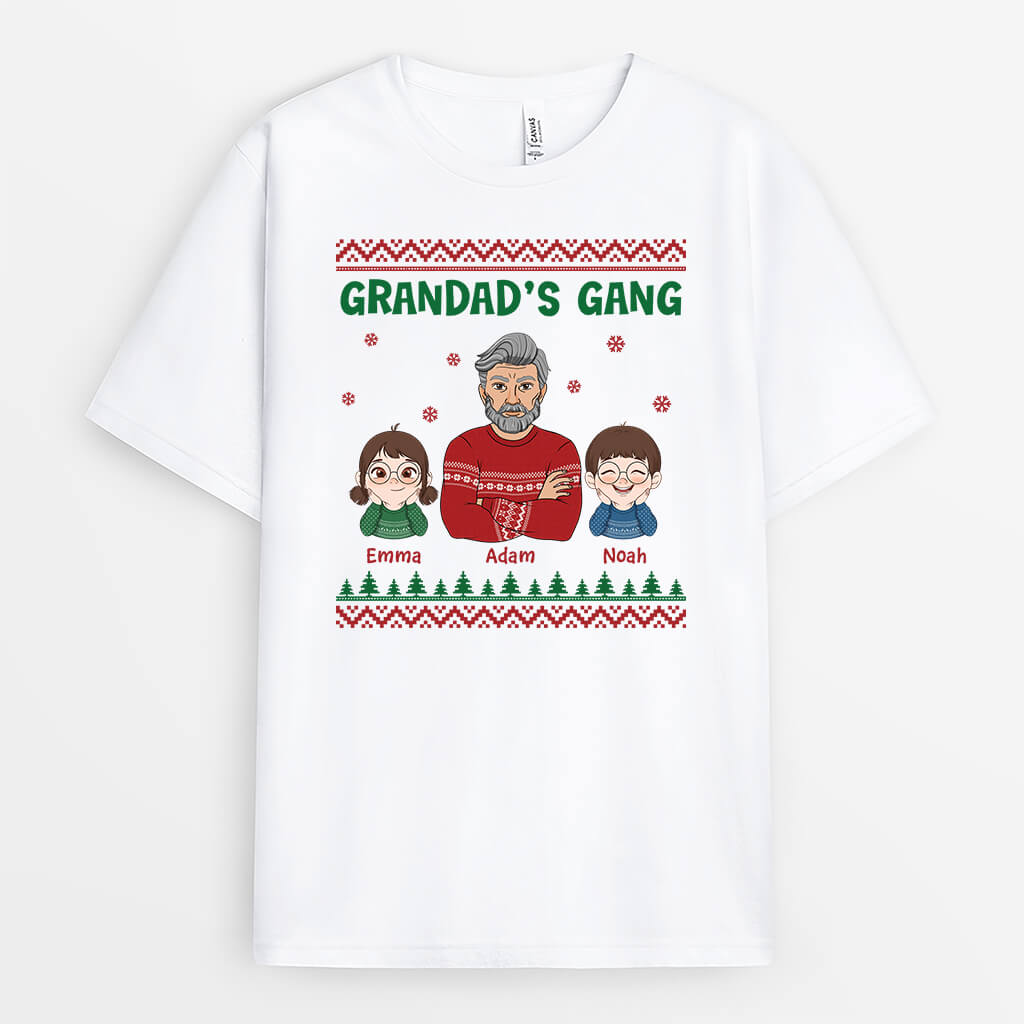 3023AUK1 christmas grandads gang t shirt personalised gifts for grandad