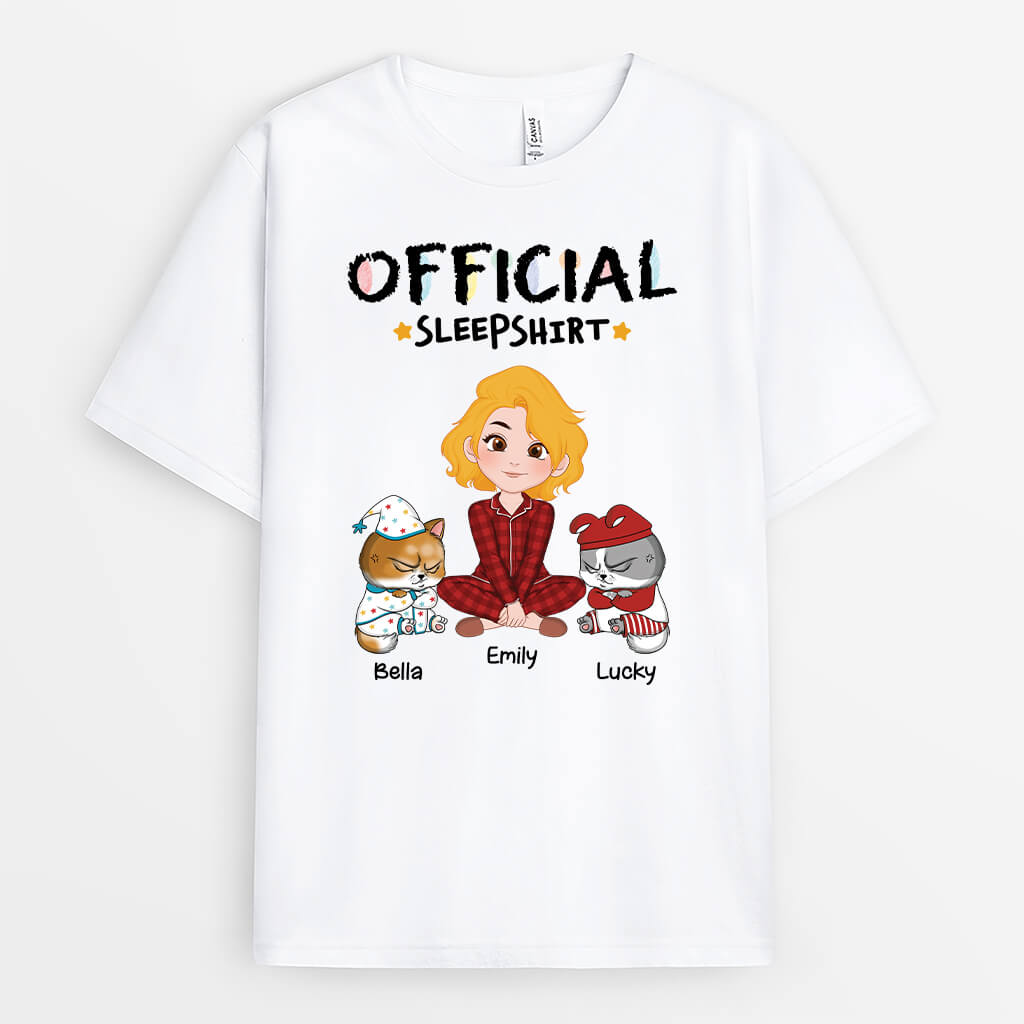 3034AUK1 official sleepshirt girl with cats personalised t shirt for her