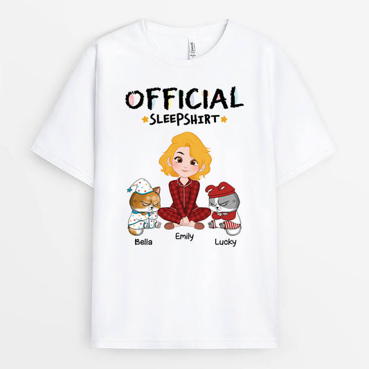 3034AUK1 official sleepshirt girl with cats personalised t shirt for her