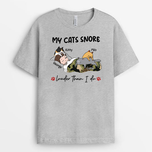 3058AUK2 my cats snore louder than i do t shirt funny personalised gifts for her