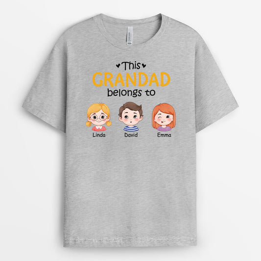 3075AUK2 this grandad belongs to children t shirt personalised presents for grandad