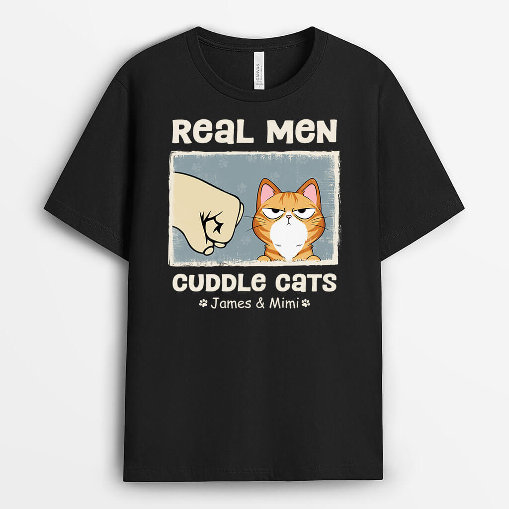 3091AUK1 real man cuddle cats t shirt personalised presents for cat lovers