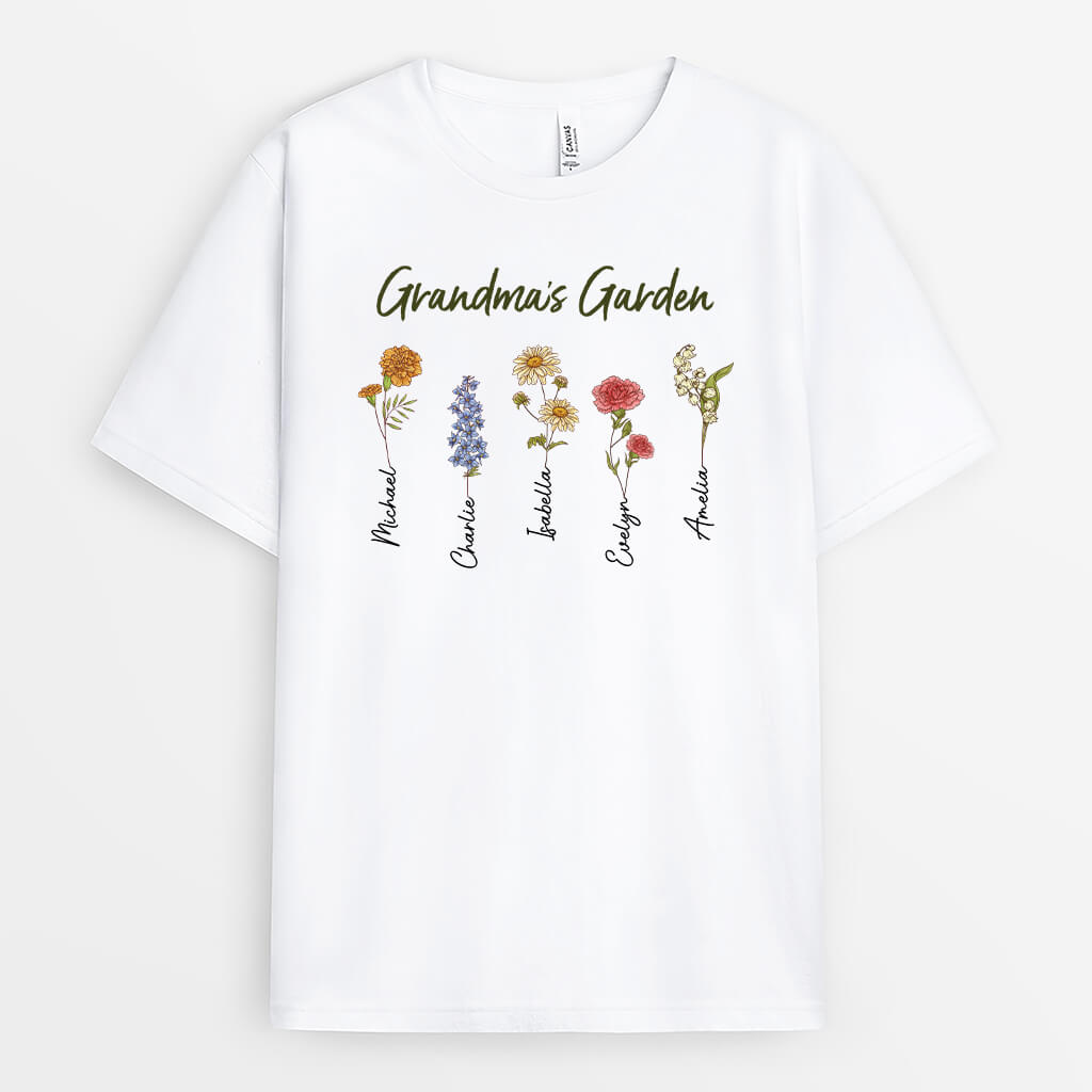 3097AUK1 grandmas garden flower t shirt personalised presents for grandma
