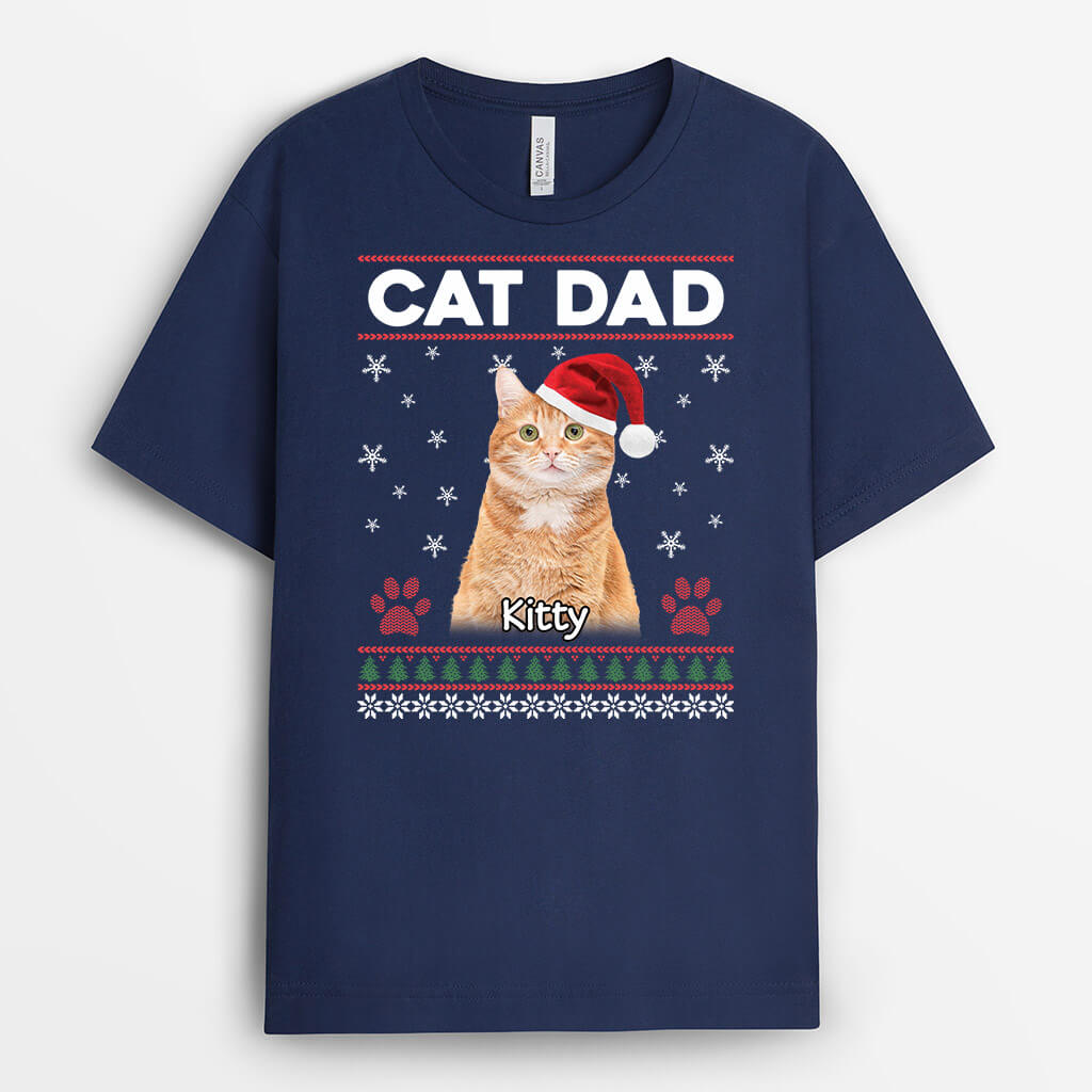 3126AUK1 cat dad christmas theme t shirt custom gifts for cat lovers