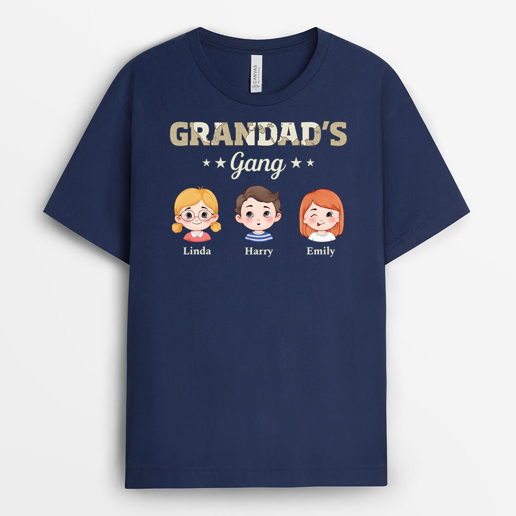 3132AUK2 grandads gang with cute grandkidss face customised t shirt for grandad