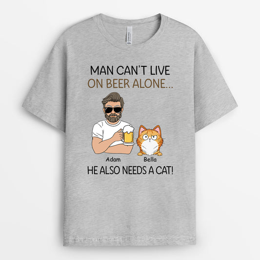 3137AUS1 man cant live on beer alone personalised gift ideas for cat dad