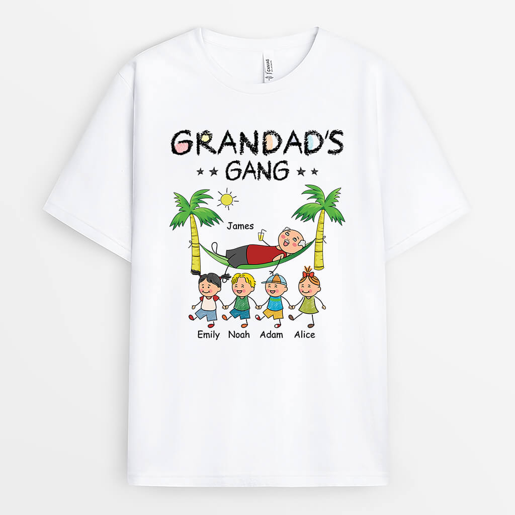 3140AUK1 grandads gang with 4 children customised printing t shirts for grandad