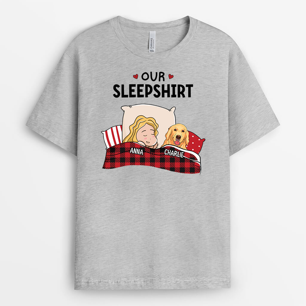 3211AUK1 our sleepshirt woman and dog t shirt personalised gifts for dog lovers uk