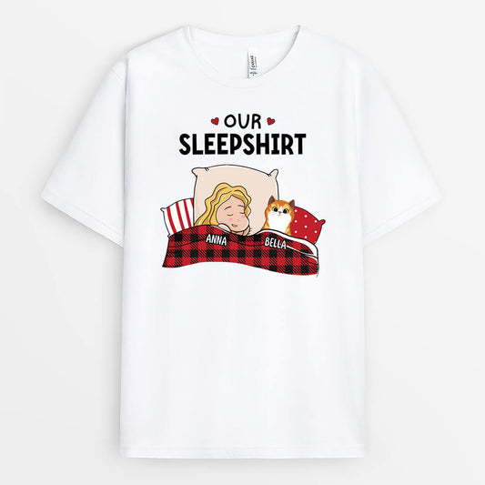 3211AUK2 our sleepshirt woman and cat t shirt personalised gifts for cat lovers uk