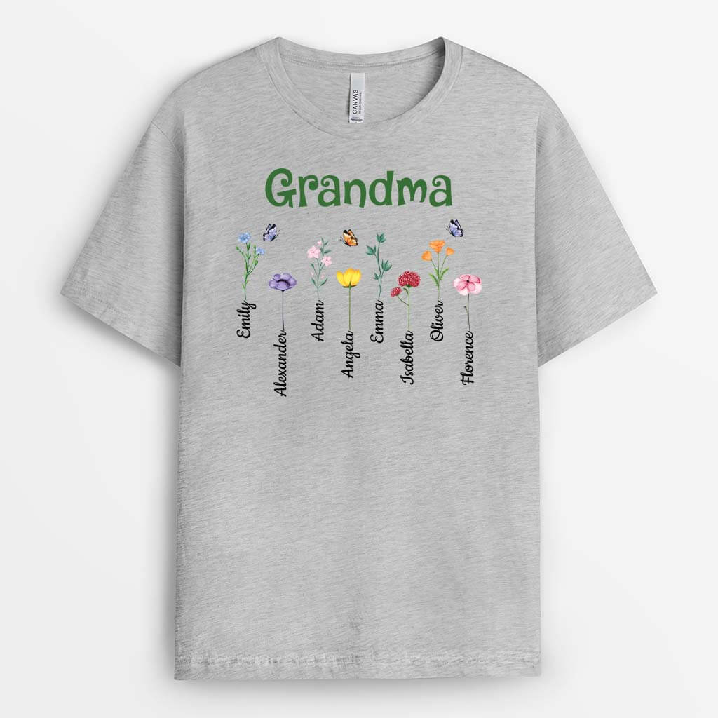 3219AUK1 grandmas flowers garden personalised t shirt for grandma