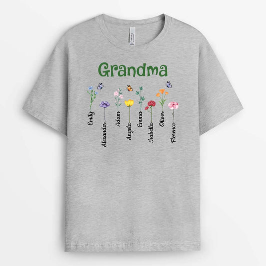 3219AUK1 grandmas flowers garden personalised t shirt for grandma