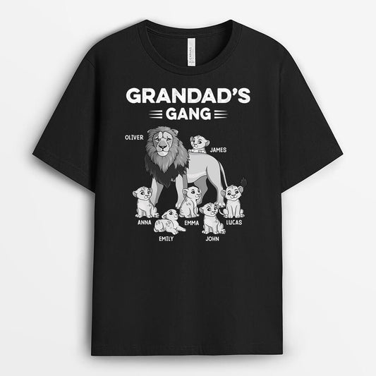 3226AUK1 grandads gang lion ver black white t shirt personalised presents for grandad