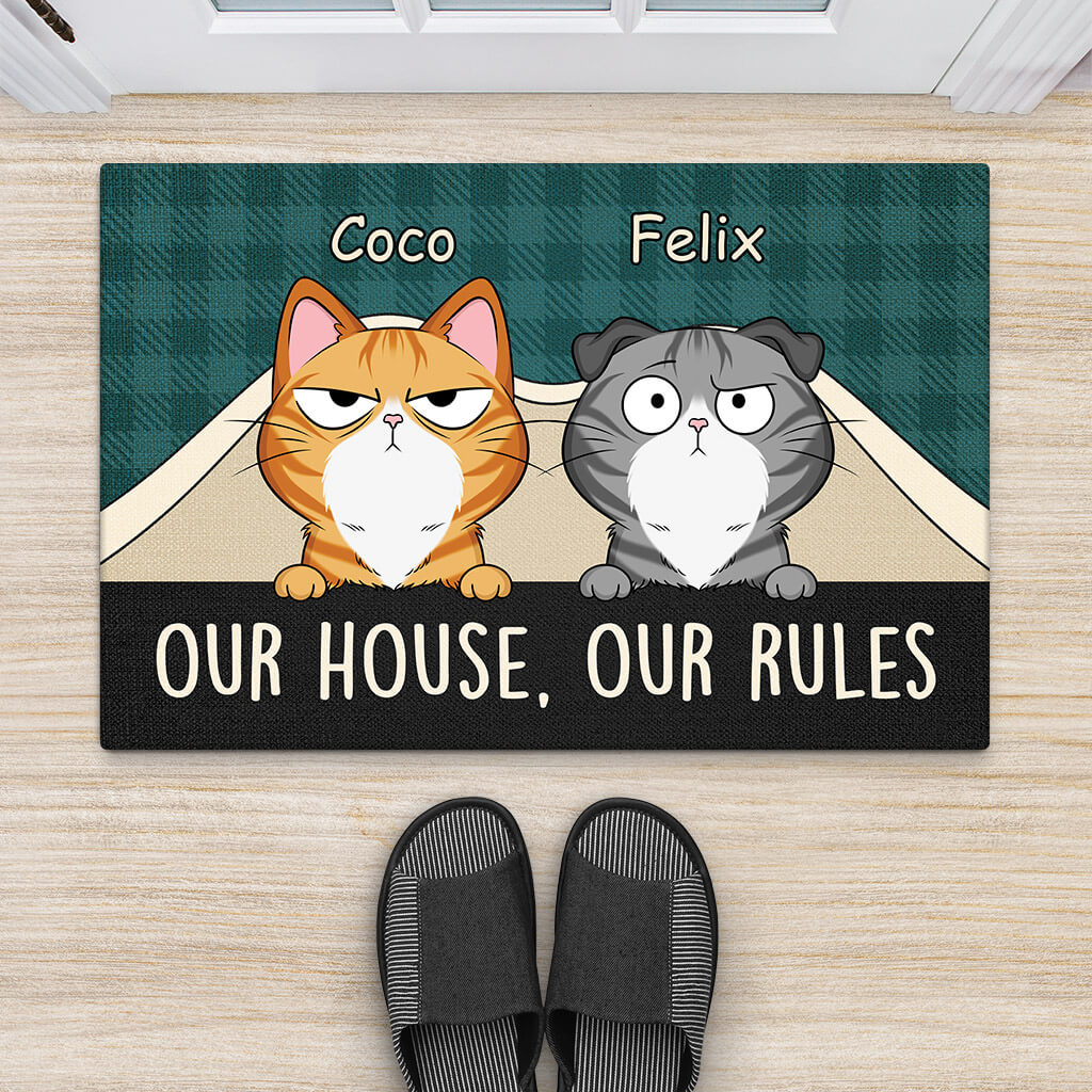3227DUK2 our house our rules doormat personalised presents for cat lovers