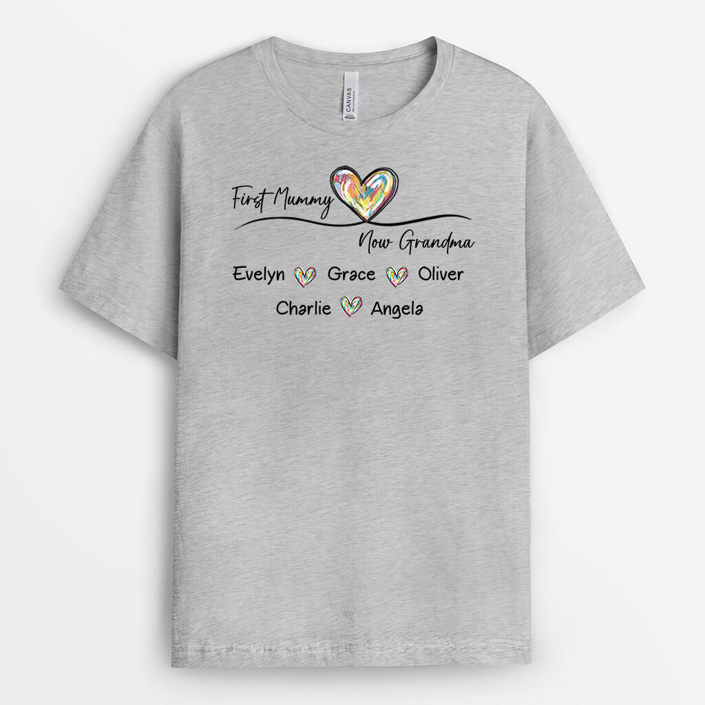 3294AUK2 first mummy now grandma t shirt personalised gifts for grandma