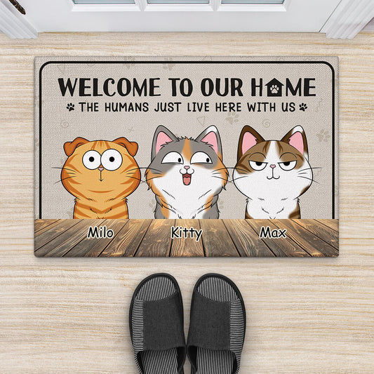 3301DUK2 welcome to our house doormat personalised gifts for cat lovers