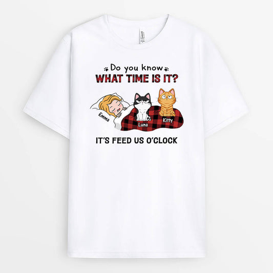3318AUK1 do you know what time is it t shirt personalised gifts for cat lovers