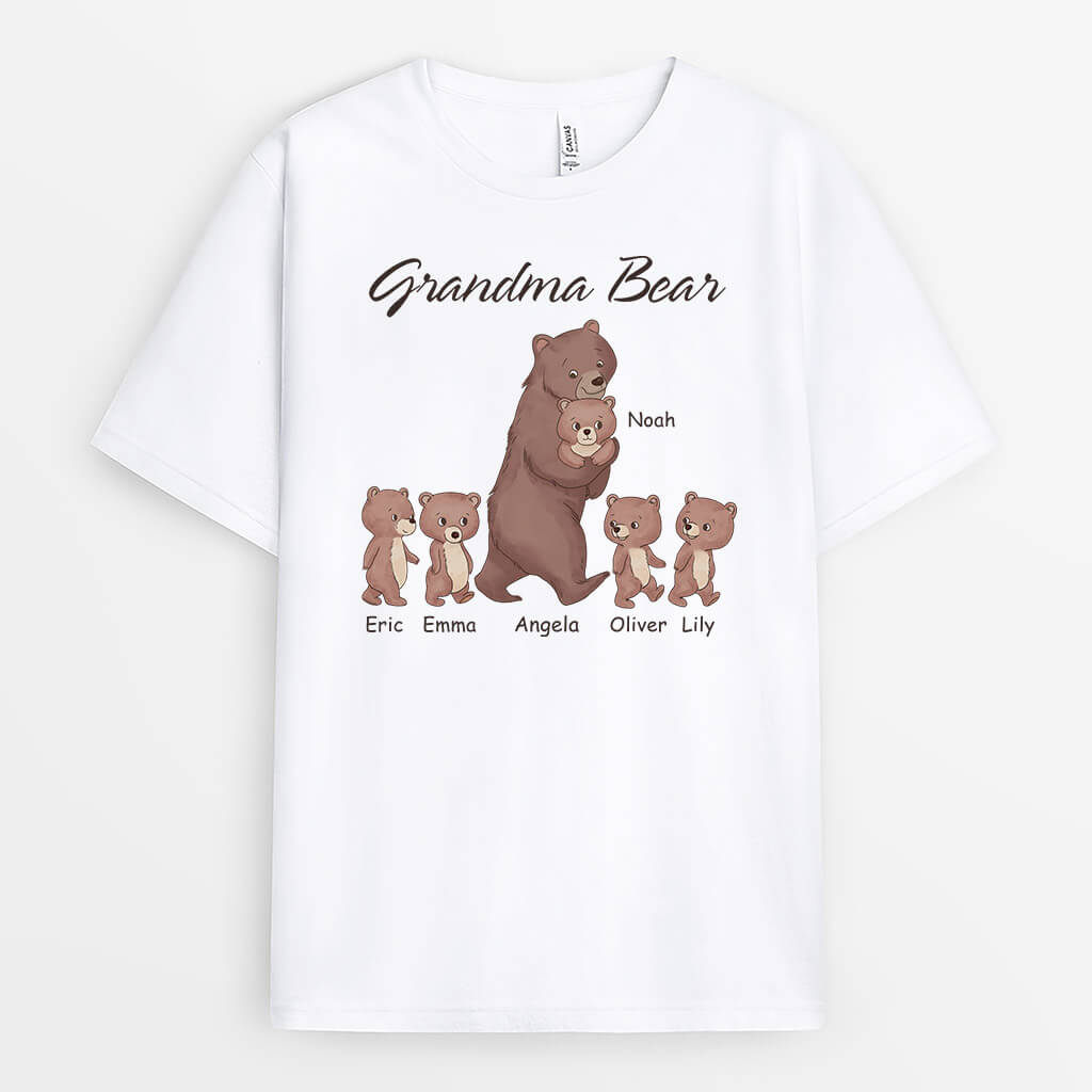 3325AUK1 personalised grandma mum bear white t shirt personalised gifts for yout grandma mum