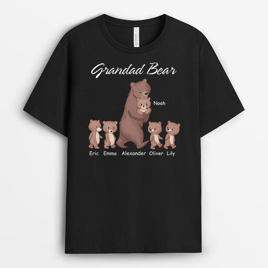 3325AUK1 personalised papa grandad bear black t shirt personalised gifts for yout grandad dad