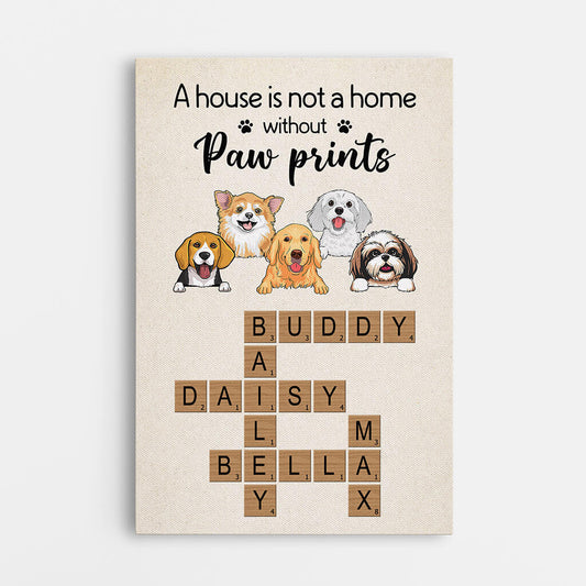 3334CUK1 personalised a house is not a home without paw prints canvas personalised gift for dog lovers