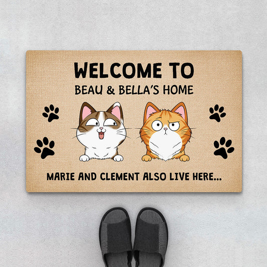 3336DUK1 personalised welcome to our home playful cats version doormat custom gifts for cat lovers