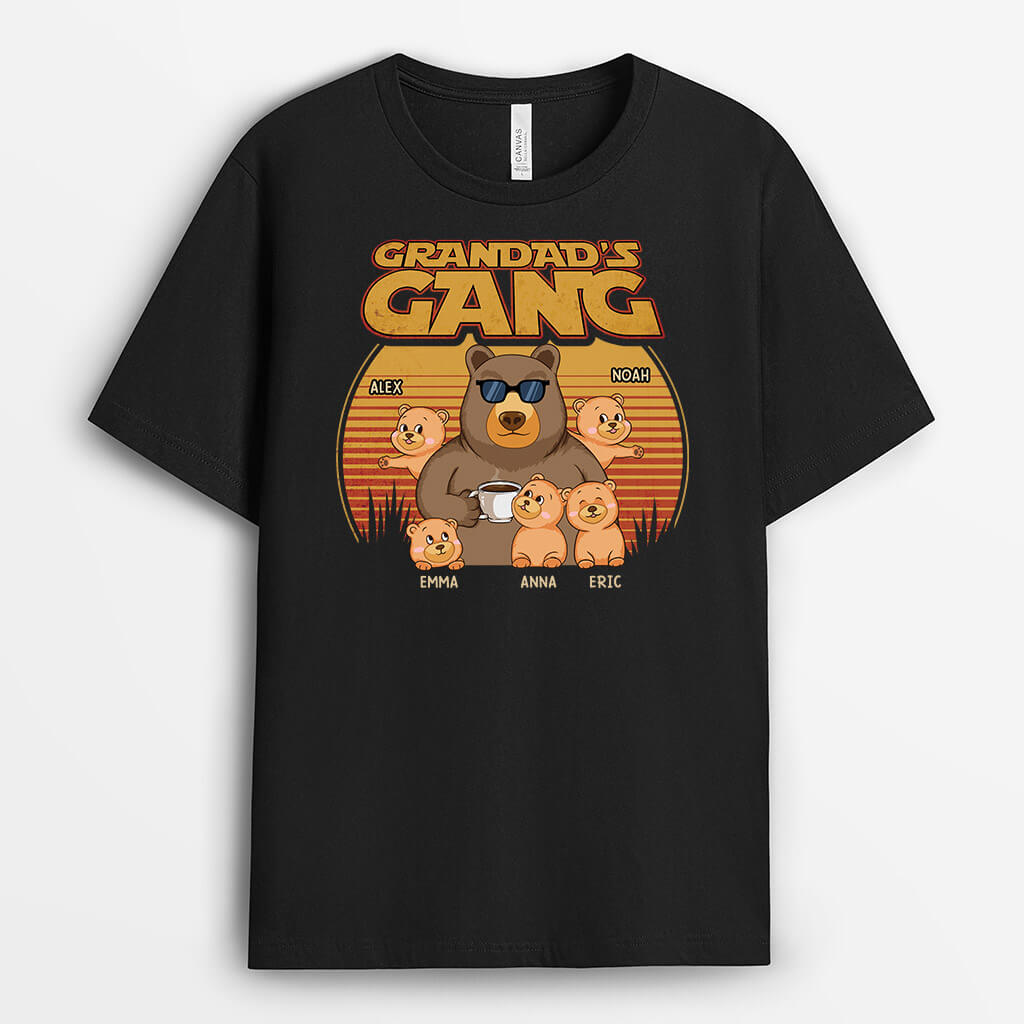 3344AUK1 personalised bear grandads gang and grandkids t shirt personalised gifts for your grandad