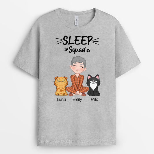 3353AUK2 personalised sleep squad cats t shirt personalised gifts for cat lovers