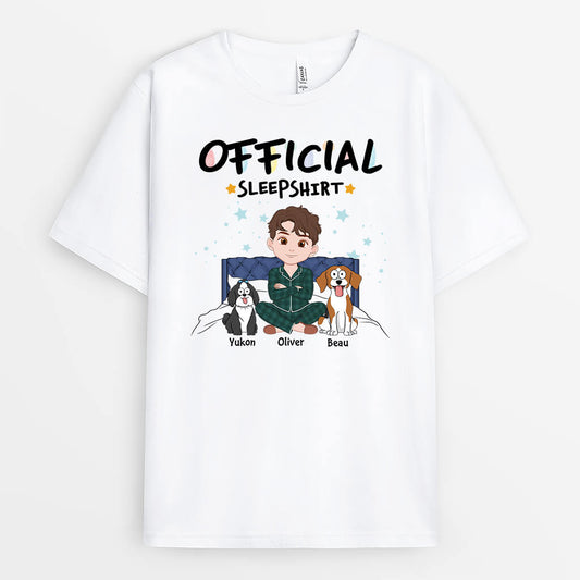 3359AUK1 official sleepshirt with girl dogs sitting on bed t shirt personalised gifts for dog owners