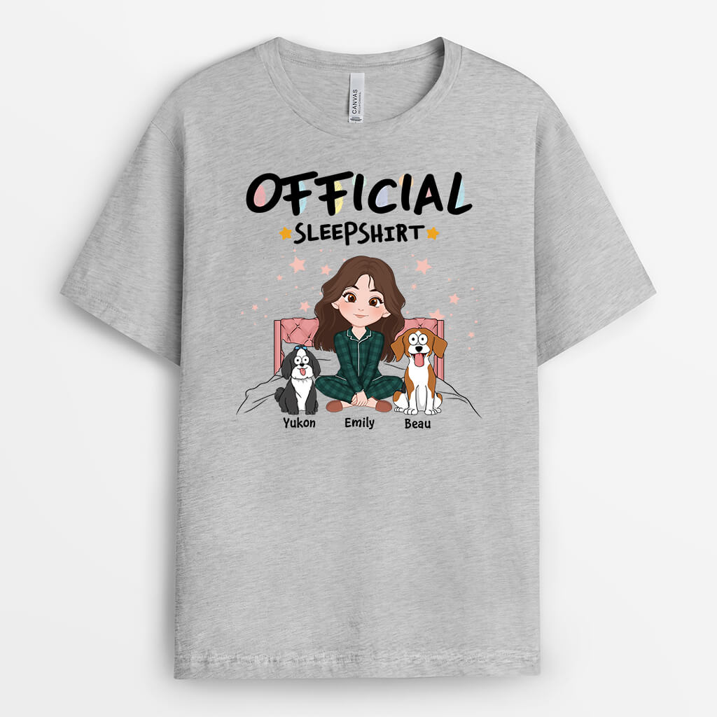 3359AUK2 official sleepshirt with girl dogs sitting on bed t shirt personalised gifts for dog owners