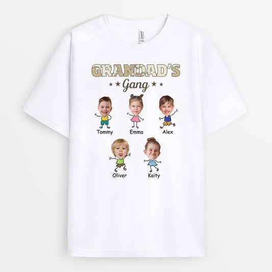 3363AUK1 grandads gang with children faces t shirt personalised gifts for grandad