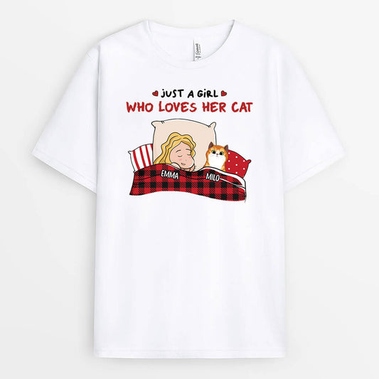 3366AUK1 just a girl boy who loves cats t shirt personalised gifts for cat mum cat dad