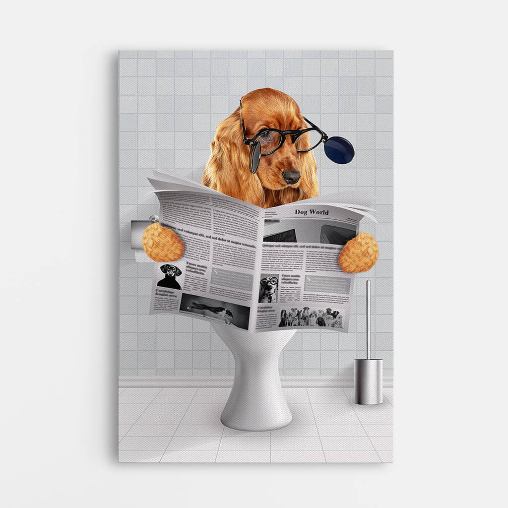 3372CUK1 dog on the toilet reading the newspaper canvas personalised presents for dog owners