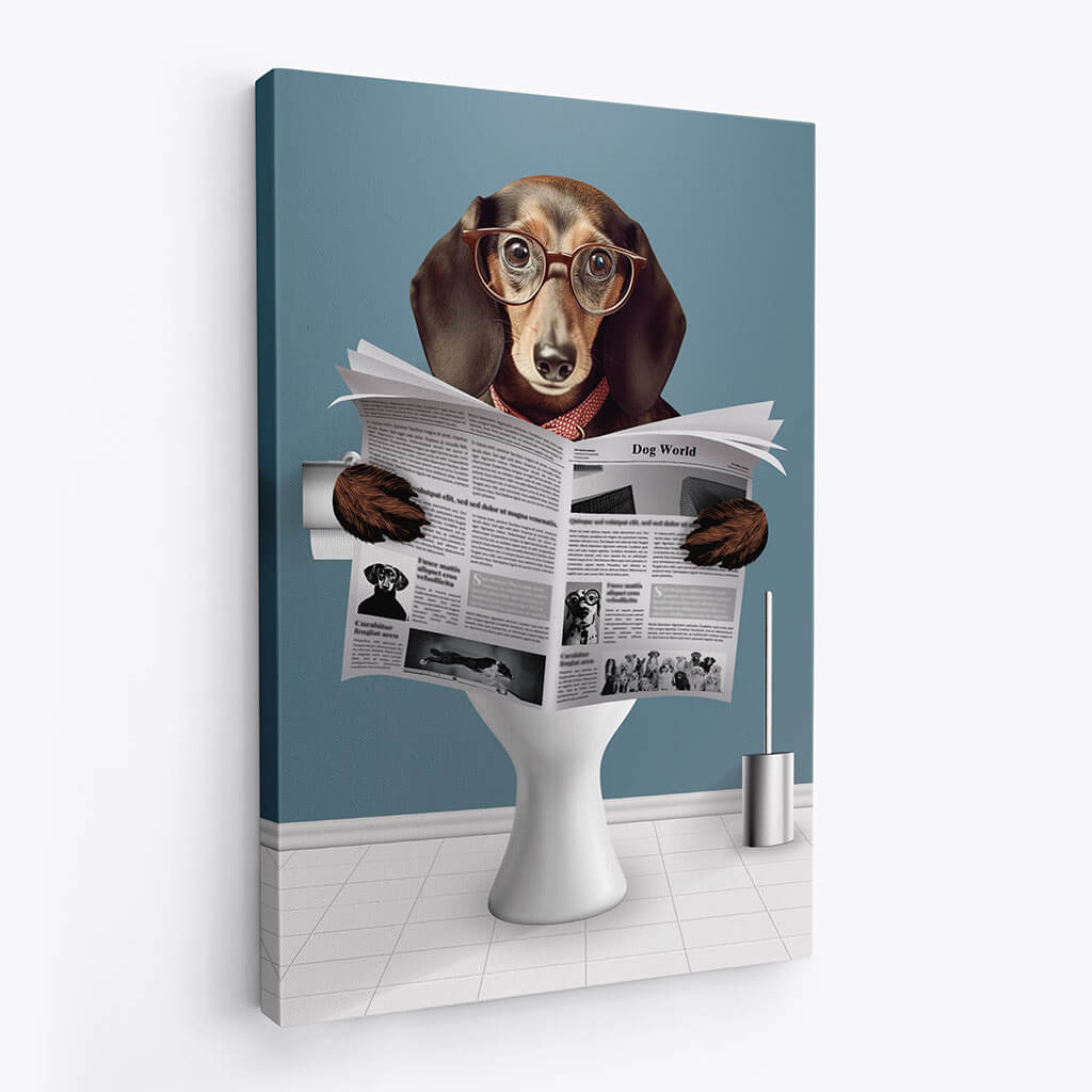3372CUK2 dog on the toilet reading the newspaper canvas personalised presents for dog owners